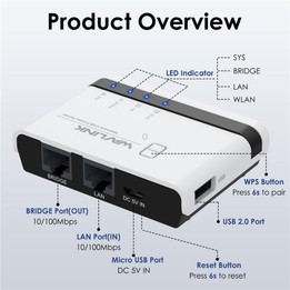 WAVLINK NU516U1 USB2.0 Wireless Printer Server With 10 / 100Mbps LAN / Bridge WiFi(EU Plug)