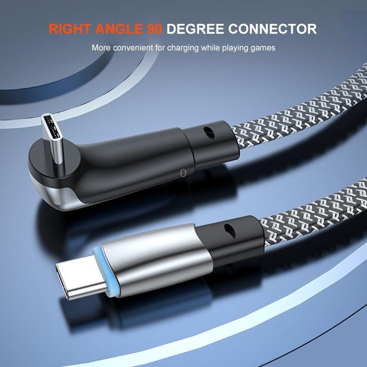 ENKAY PD65W Elbow Type-C to Type-C Fast Charging Data Braid Cable with Indicator Light, Length:2m
