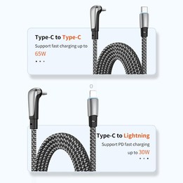 ENKAY PD65W Elbow Type-C to Type-C Fast Charging Data Braid Cable with Indicator Light, Length:0.5m
