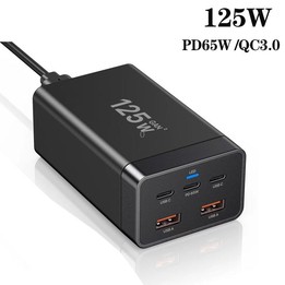 GAN 125W PD65W Dual Type-C + QC3.0 USB Multi Compatible Notebook Adapter UK Plug