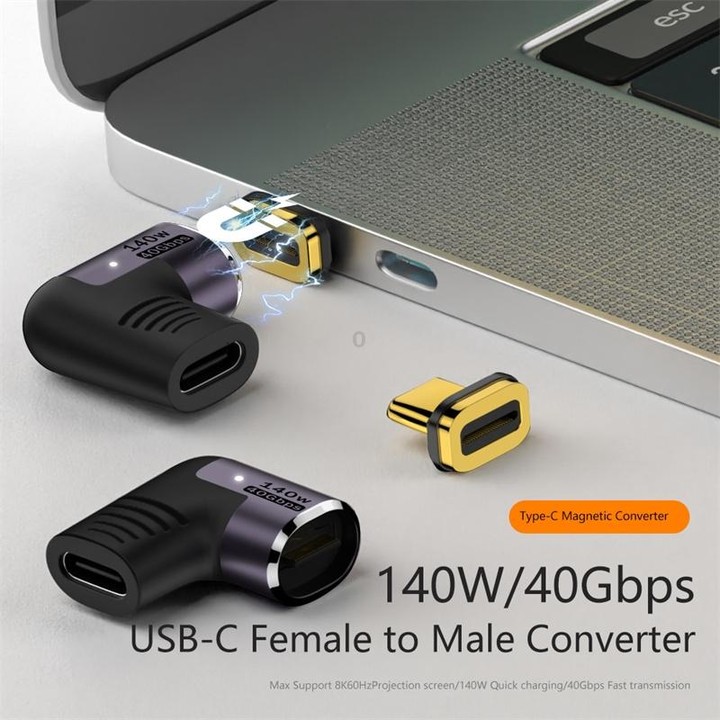 140W 5A USB 4.0 USB-C / Type-C to Type-C 40Gbps Data OTG Magnetic Adapter, Spec:Forward Elbow