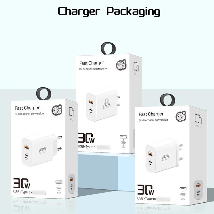 PD30W USB-C / Type-C + 8 Pin + USB Charger with Double Headed Type-C Data Cable(US Plug)