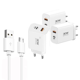 PD30W USB-C / Type-C + 8 Pin + USB Charger with USB to Micro USB Data Cable(EU Plug)