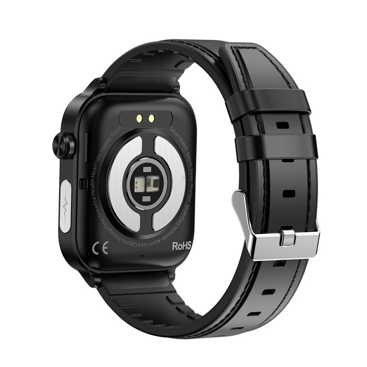 ET570 1.96 inch Color Screen Smart Watch Leather Strap, Support Bluetooth Call / ECG(Black)