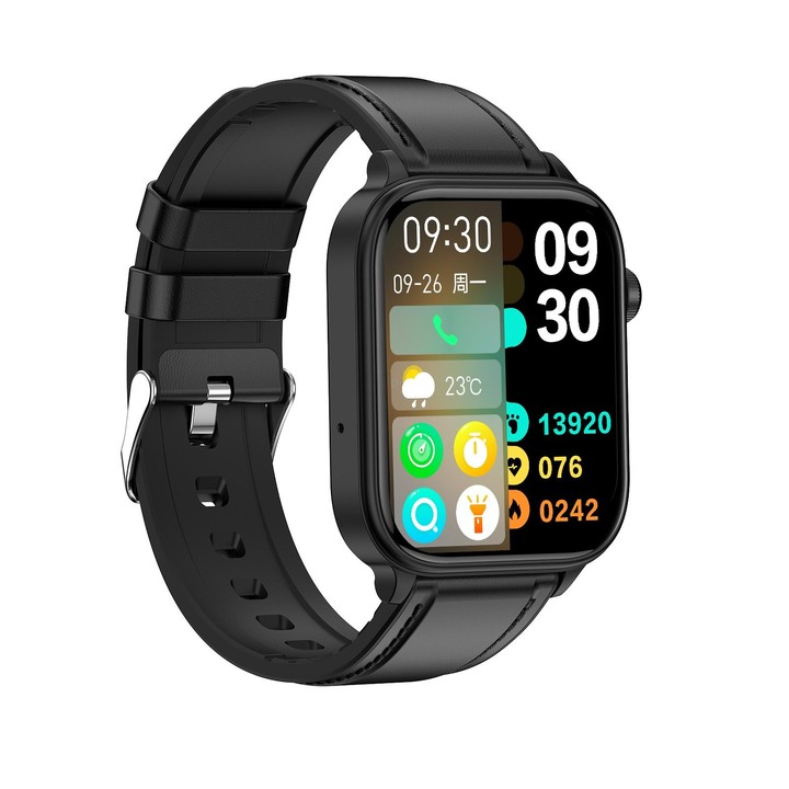 ET570 1.96 inch Color Screen Smart Watch Leather Strap, Support Bluetooth Call / ECG(Black)