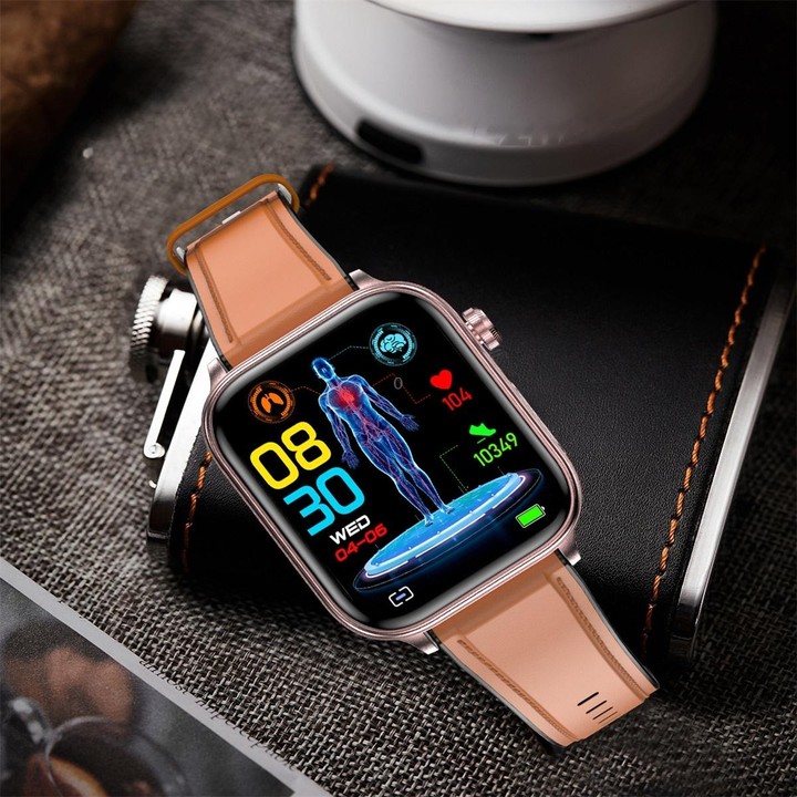 ET570 1.96 inch Color Screen Smart Watch Leather Strap, Support Bluetooth Call / ECG(Brown)