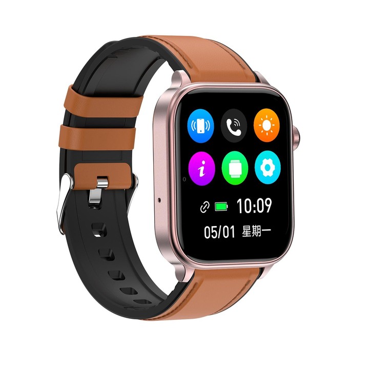 ET570 1.96 inch Color Screen Smart Watch Leather Strap, Support Bluetooth Call / ECG(Brown)