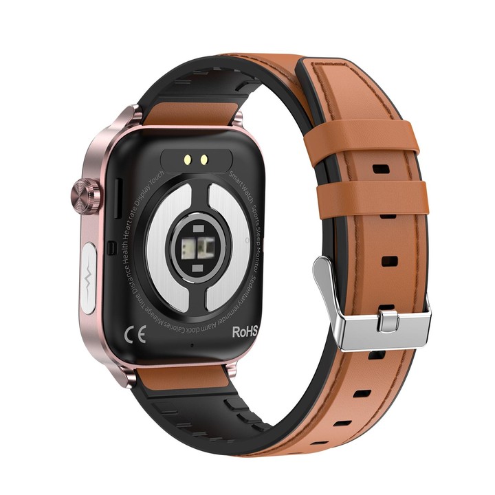 ET570 1.96 inch Color Screen Smart Watch Leather Strap, Support Bluetooth Call / ECG(Brown)
