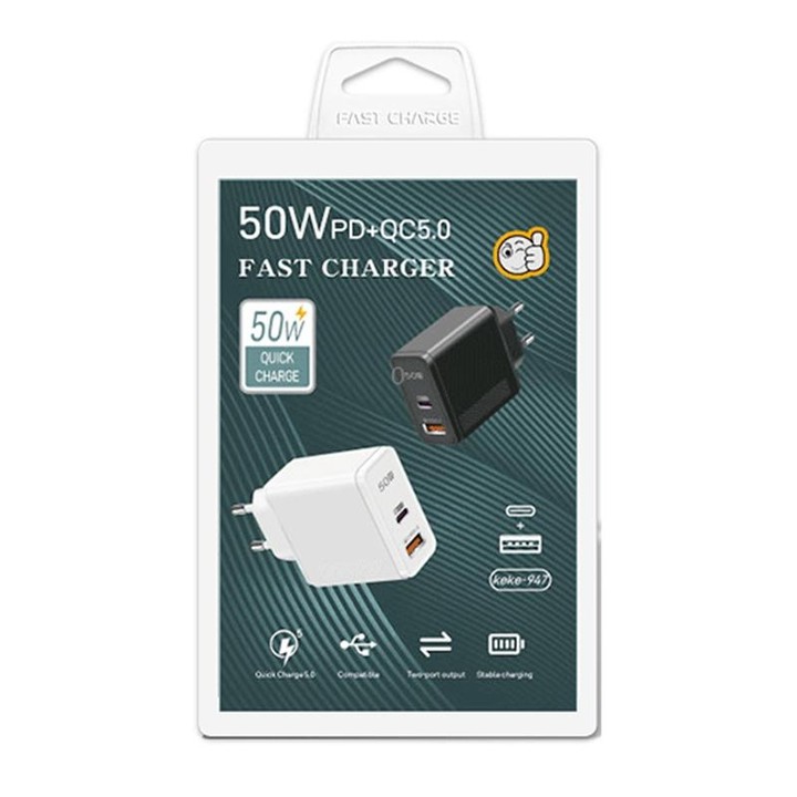 QC5.0 USB / PD25W Type-C Super Fast Charging Full Protocol Phone Charger, EU Plug(Black)