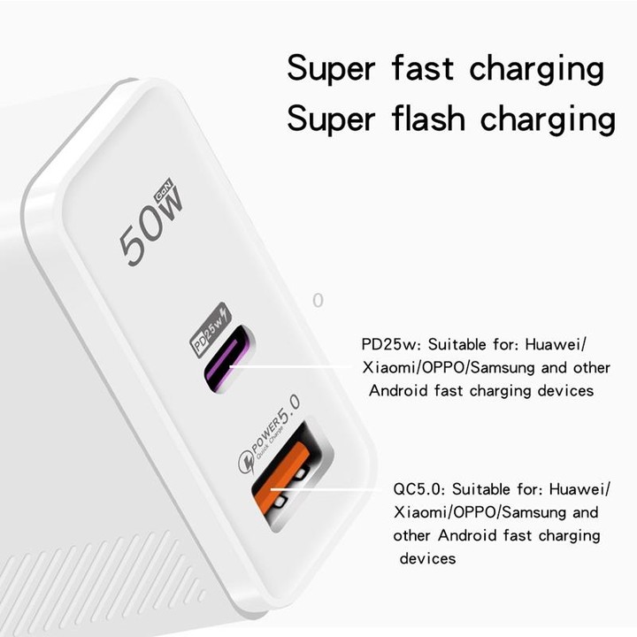 QC5.0 USB / PD25W Type-C Super Fast Charging Full Protocol Phone Charger, EU Plug(White)