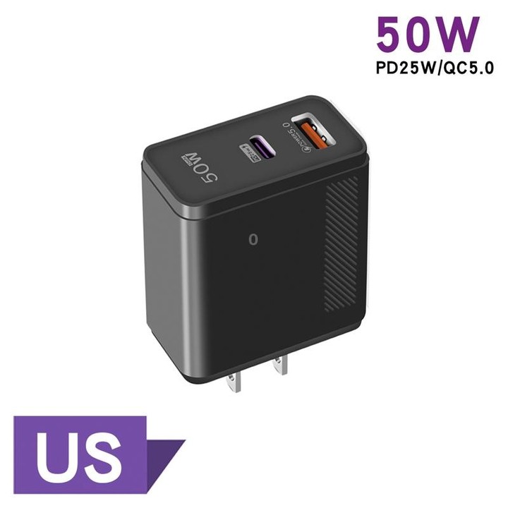QC5.0 USB / PD25W Type-C Super Fast Charging Full Protocol Phone Charger, US Plug(Black)