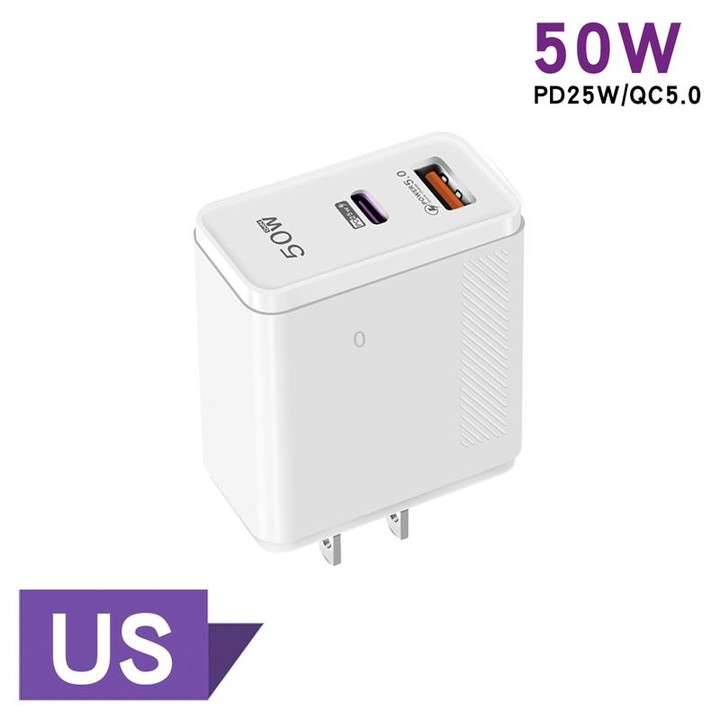 QC5.0 USB / PD25W Type-C Super Fast Charging Full Protocol Phone Charger, US Plug(White)