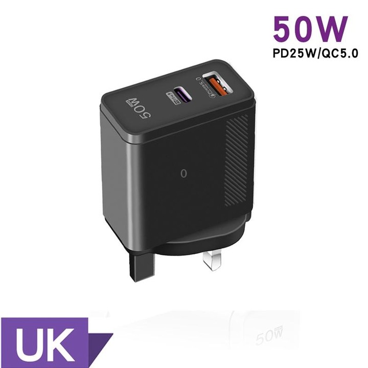 QC5.0 USB / PD25W Type-C Super Fast Charging Full Protocol Phone Charger, UK Plug(Black)