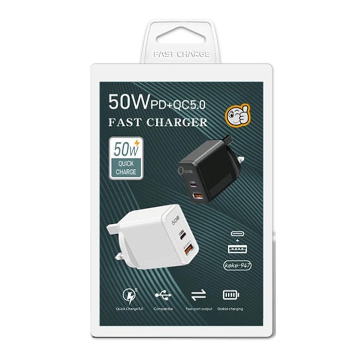 QC5.0 USB / PD25W Type-C Super Fast Charging Full Protocol Phone Charger, UK Plug(Black)