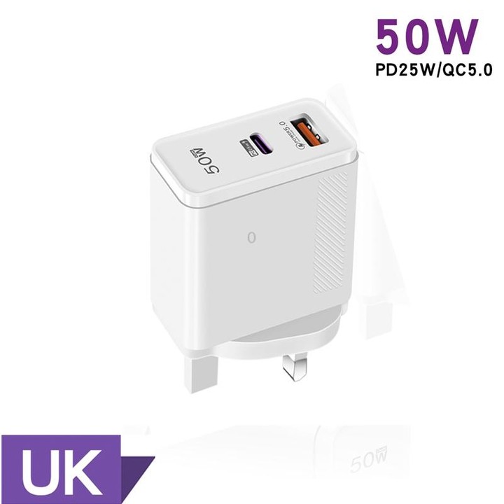 QC5.0 USB / PD25W Type-C Super Fast Charging Full Protocol Phone Charger, UK Plug(White)