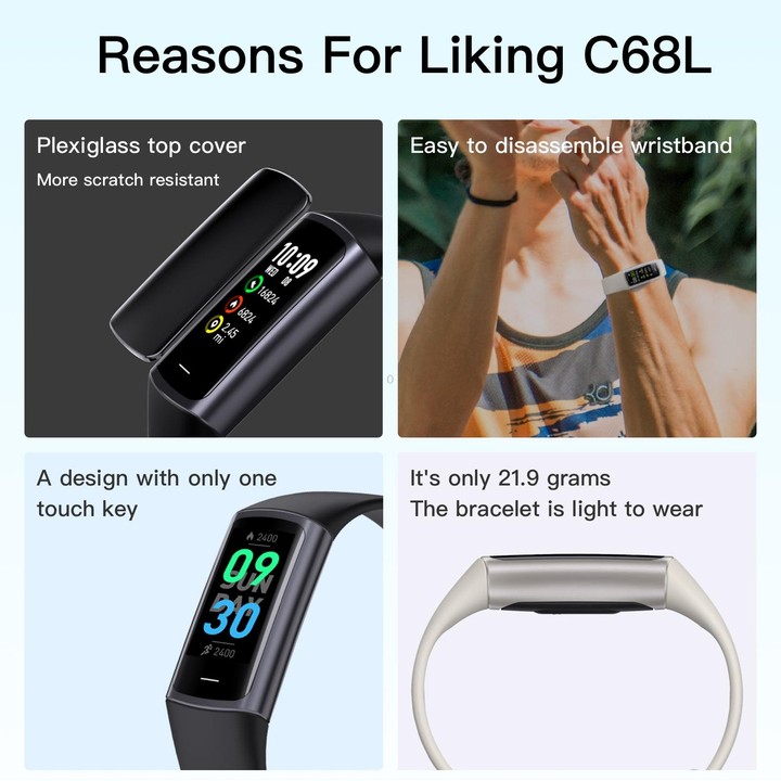C68L IP67 Waterproof Smart Bracelet Sport Fitness Tracker(Black)