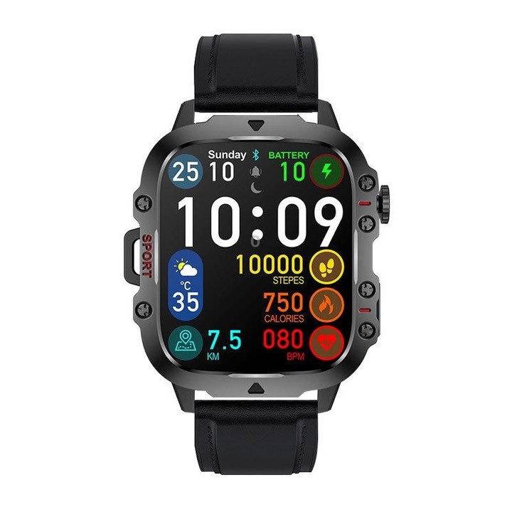QX11 1.96 inch Color Screen Smart Watch Leather Strap Support Bluetooth Call(Black)