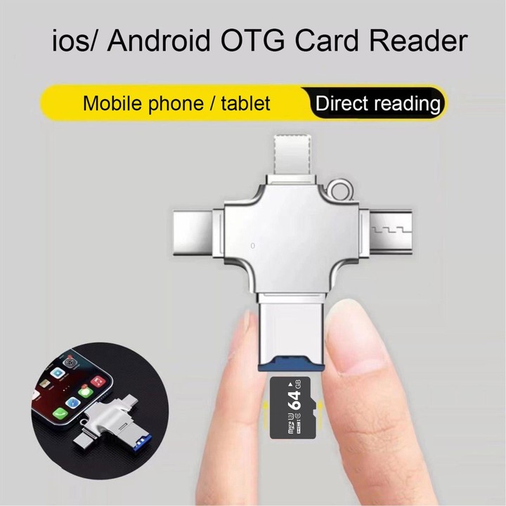 4 in 1 USB-C / Type-C USB 2.0 + Micro USB + 8 Pin Adapter TF Card Reader, Memory Card:16GB(Sliver)