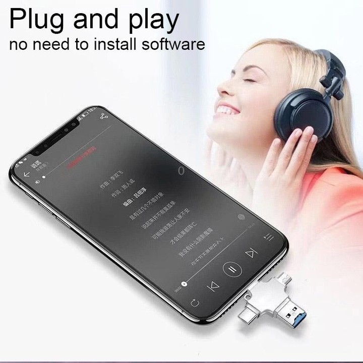 4 in 1 USB-C / Type-C USB 2.0 + Micro USB + 8 Pin Adapter TF Card Reader, Memory Card:16GB(Sliver)