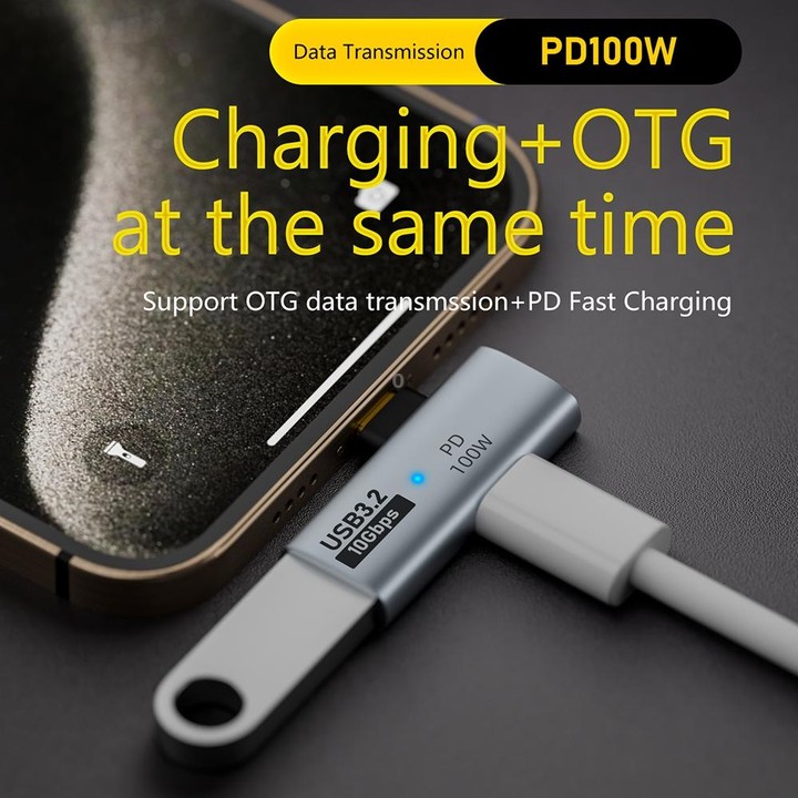 USB-C / Type-C Male to Type-C + USB3.2 Female 10Gbps Data OTG Converter PD 100W Charging Adapter(Black)