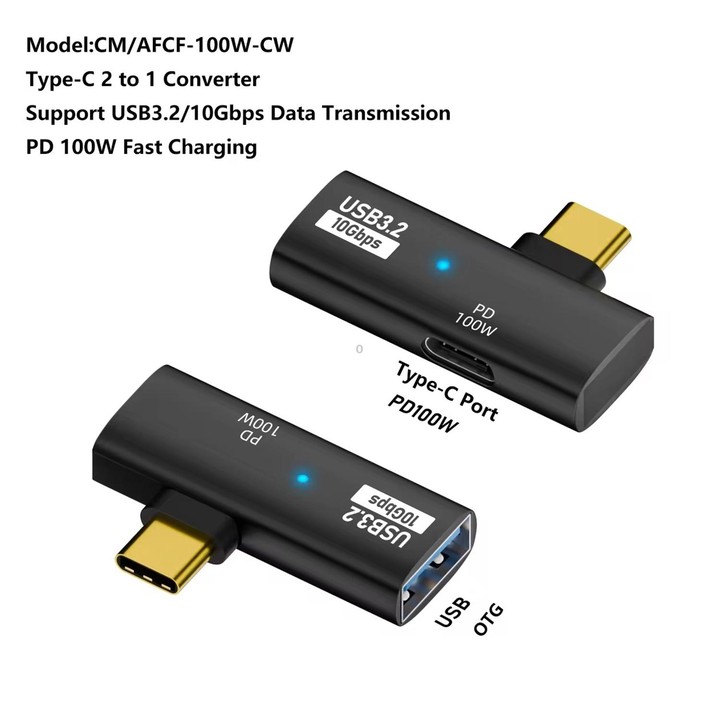 USB-C / Type-C Male to Type-C + USB3.2 Female 10Gbps Data OTG Converter PD 100W Charging Adapter(Black)