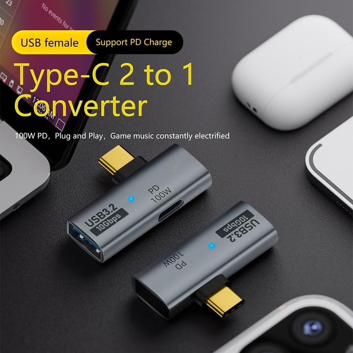 USB-C / Type-C Male to Type-C + USB3.2 Female 10Gbps Data OTG Converter PD 100W Charging Adapter(Black)