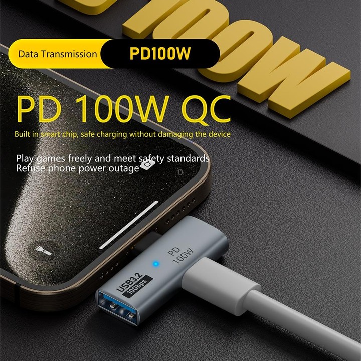 USB-C / Type-C Male to Type-C + USB3.2 Female 10Gbps Data OTG Converter PD 100W Charging Adapter(Grey)