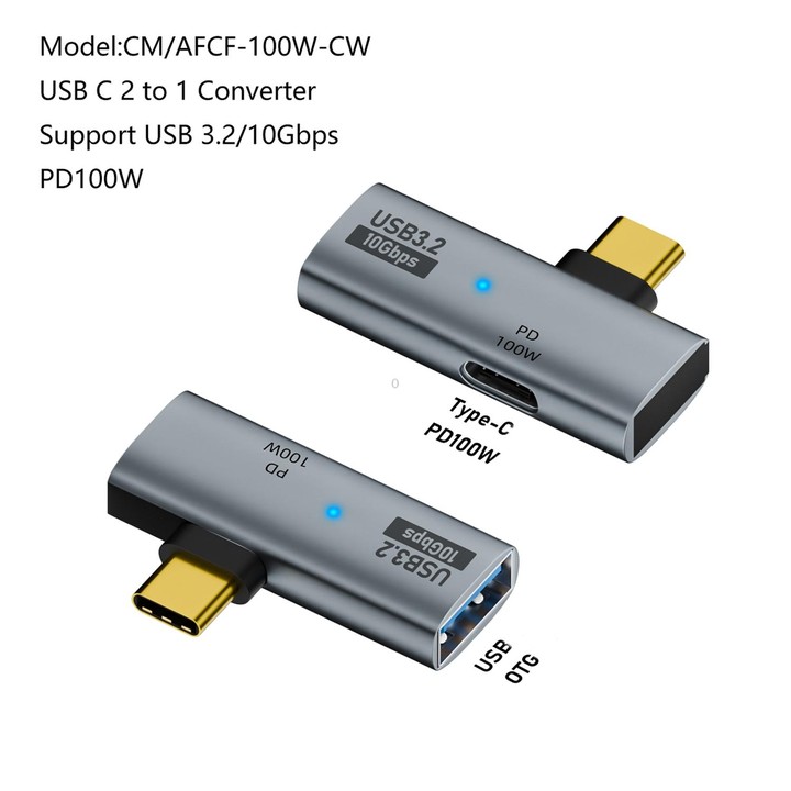 USB-C / Type-C Male to Type-C + USB3.2 Female 10Gbps Data OTG Converter PD 100W Charging Adapter(Grey)