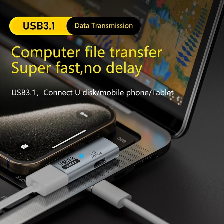 USB-C / Type-C Male to Type-C + USB3.2 Female 10Gbps Data OTG Converter PD 100W Charging Adapter(Grey)