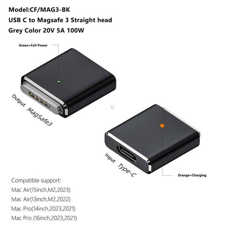 PD100W MagSafe 3 to Type-C Female Magnetic Charging Adapter for MacBook(Black)