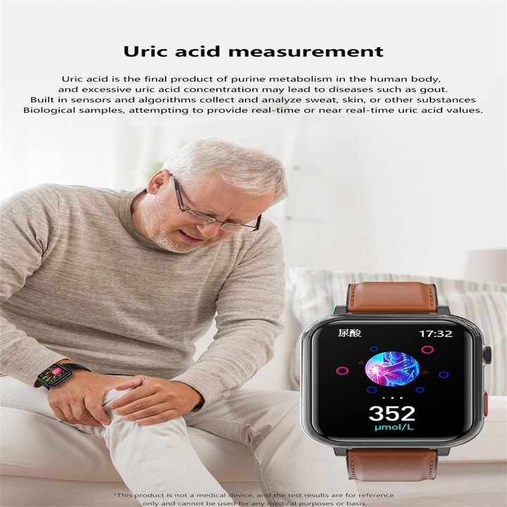 G18 1.83 inch Color Screen Smart Watch Leather Strap, Support Noninvasive Blood Sugar / Uric Acid(Brown)