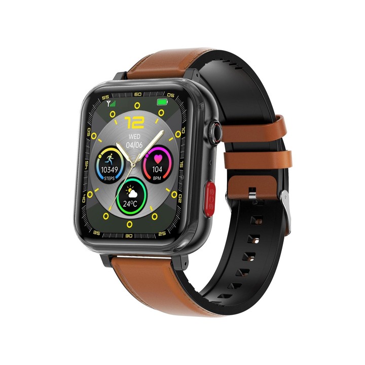 G18 1.83 inch Color Screen Smart Watch Leather Strap, Support Noninvasive Blood Sugar / Uric Acid(Brown)