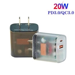 Transparent PD3.0 Type-C + QC3.0 USB Mobile Phone Charger, US Plug(Transparent)