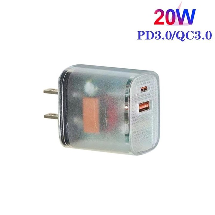Transparent PD3.0 Type-C + QC3.0 USB Mobile Phone Charger, US Plug(Transparent)