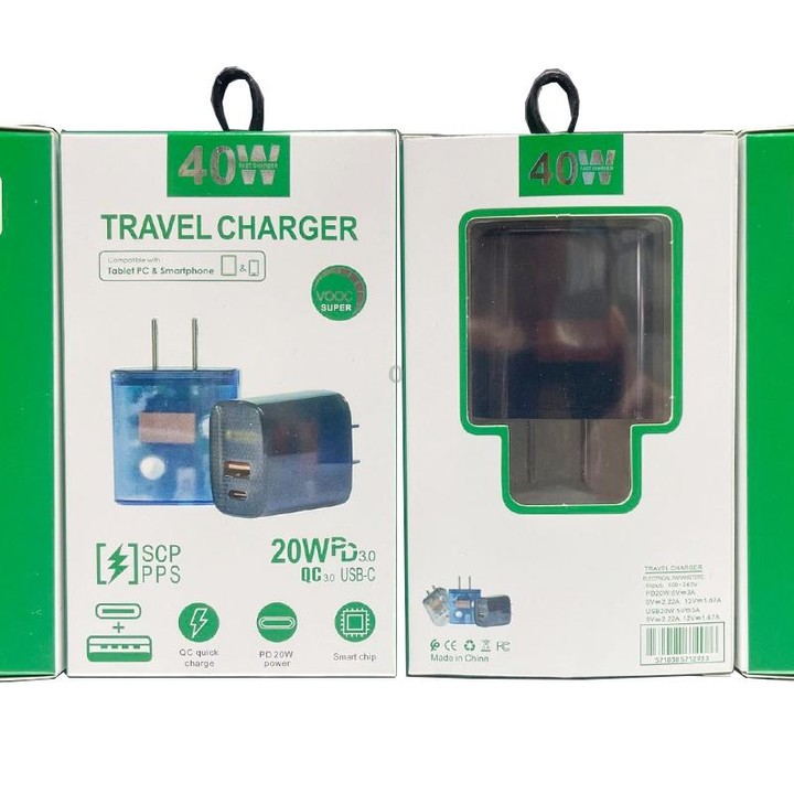 Transparent PD3.0 Type-C + QC3.0 USB Mobile Phone Charger, US Plug(Transparent Blue)