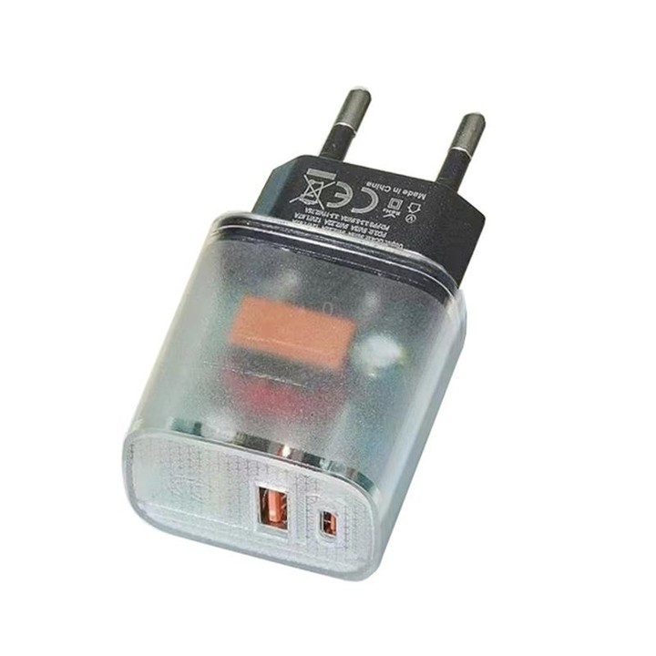 Transparent PD3.0 Type-C + QC3.0 USB Mobile Phone Charger, EU Plug(Transparent)