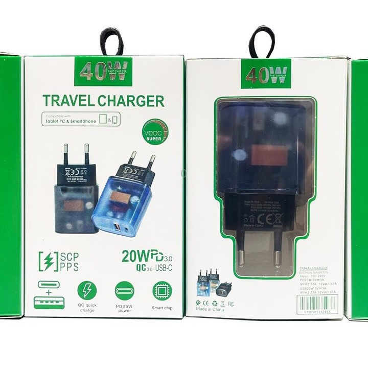 Transparent PD3.0 Type-C + QC3.0 USB Mobile Phone Charger, EU Plug(Transparent Gray)