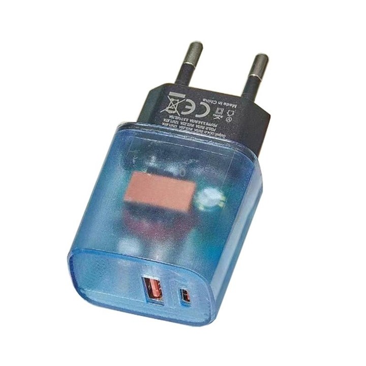 Transparent PD3.0 Type-C + QC3.0 USB Mobile Phone Charger, EU Plug(Transparent Blue)