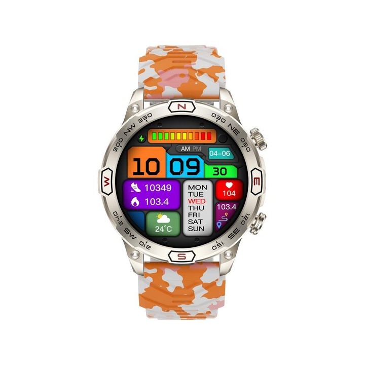 KC86 1.43 inch Color Screen Smart Watch, Support Bluetooth Call / Health Monitoring(Camouflage Orange)