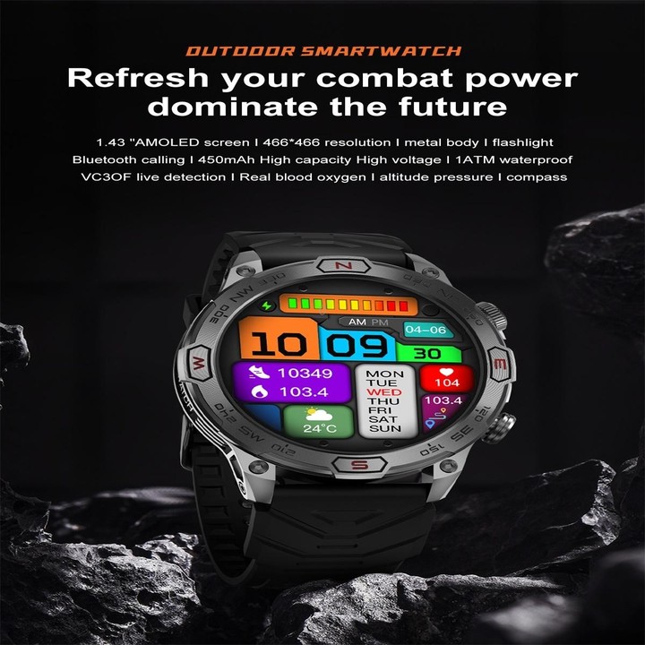 KC86 1.43 inch Color Screen Smart Watch, Support Bluetooth Call / Health Monitoring(Camouflage Orange)