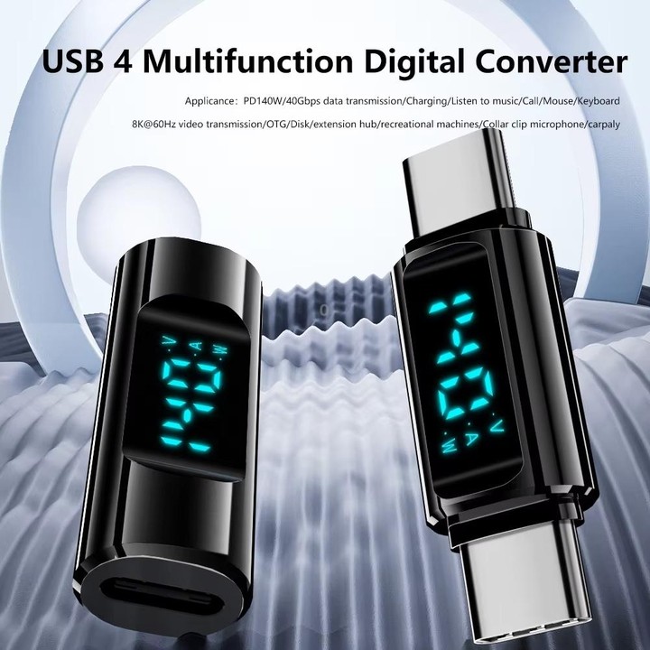 Type-C Female to Type-C Female 40Gbps Data Transmission PD140W Digital Display Adapter(Transparent Black)