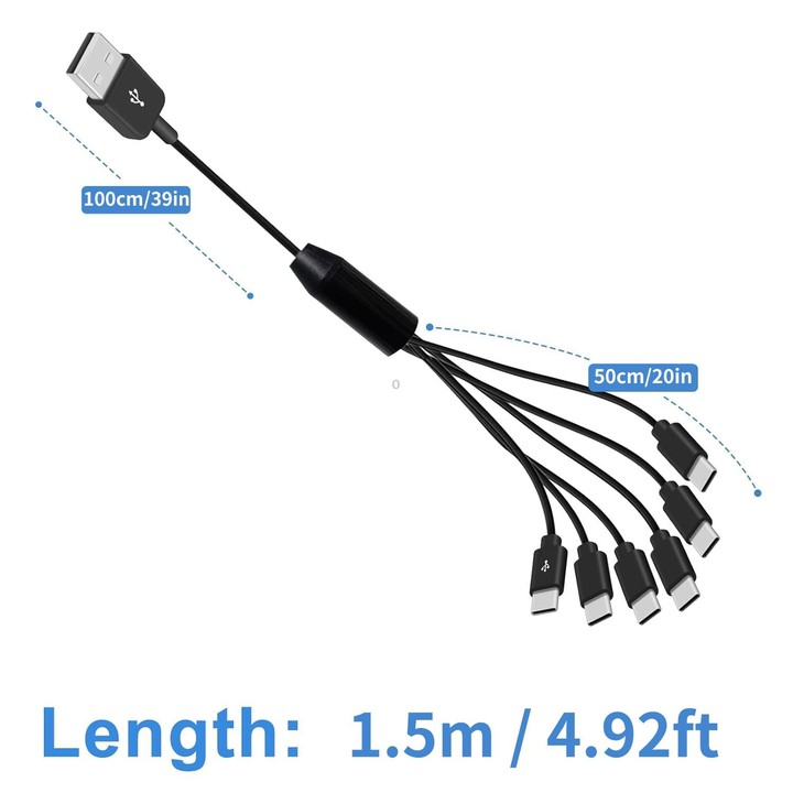 JUNSUNMAY 6 in 1 USB 2.0 to Type-C Splitter Cable, Length:1.5m