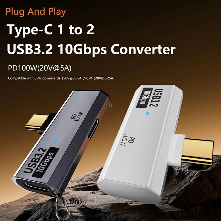 USB-C / Type-C Male to Dual Type-C Female USB3.2/10Gbps OTG Converter PD100W Charging Adapter(White)