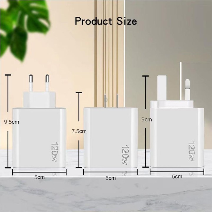 120W PD3.0 3 Type-C 2 USB Multi Port Quick Charger with Type-C to Type-C Cable, US Plug(Black)
