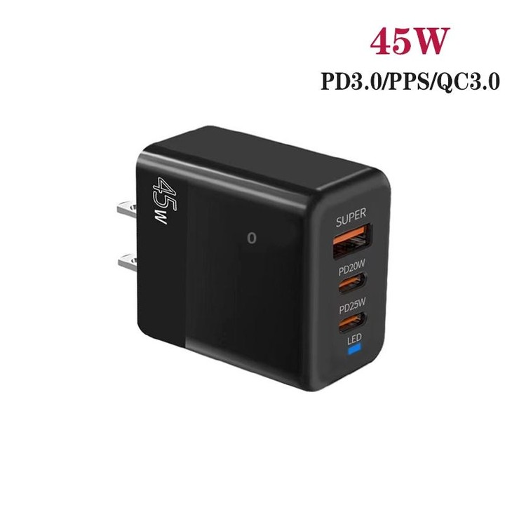 45W PD3.0 / PPS Type-C + QC3.0 USB Fully Compatible Protocol Charger, US Plug(Black)