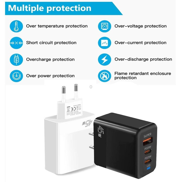 45W PD3.0 / PPS Type-C + QC3.0 USB Fully Compatible Protocol Charger, EU Plug(Black)