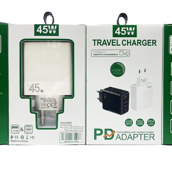 45W PD3.0 / PPS Type-C + QC3.0 USB Fully Compatible Protocol Charger, EU Plug(Black)