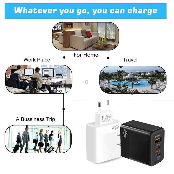 45W PD3.0 / PPS Type-C + QC3.0 USB Fully Compatible Protocol Charger, EU Plug(White)