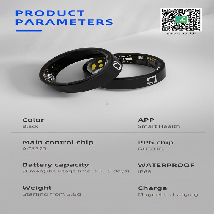 R20 SIZE 11 Smart Ring, Support Heart Rate / Blood Oxygen / Sleep Monitoring / Multiple Sports Modes(Black)