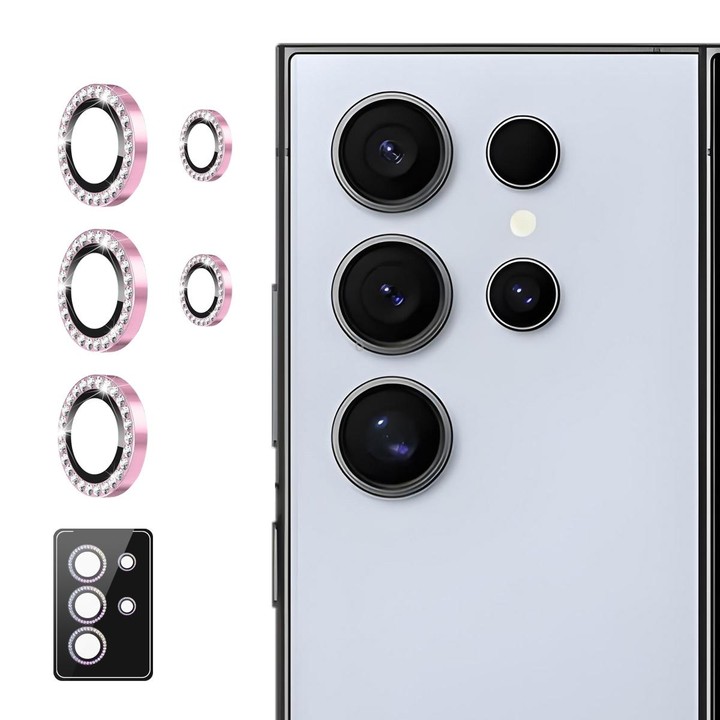 For Samsung Galaxy S23 Ultra 5G ENKAY AR Anti-reflection Individual Diamond Ring Camera Lens Glass Full Film(Pink)